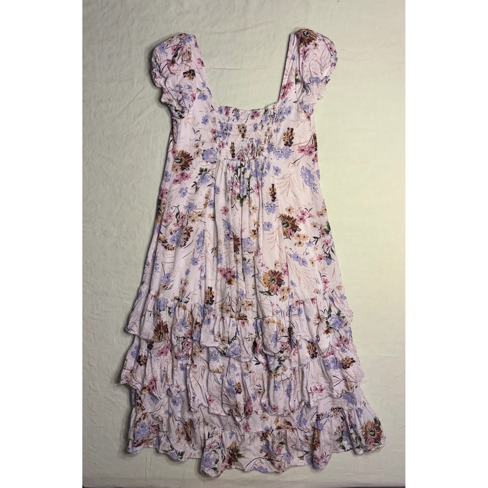 Anthropologie Floral Tiered Cap-Sleeve Midi Dress - SIZE XS Petite - Picture 12 of 16